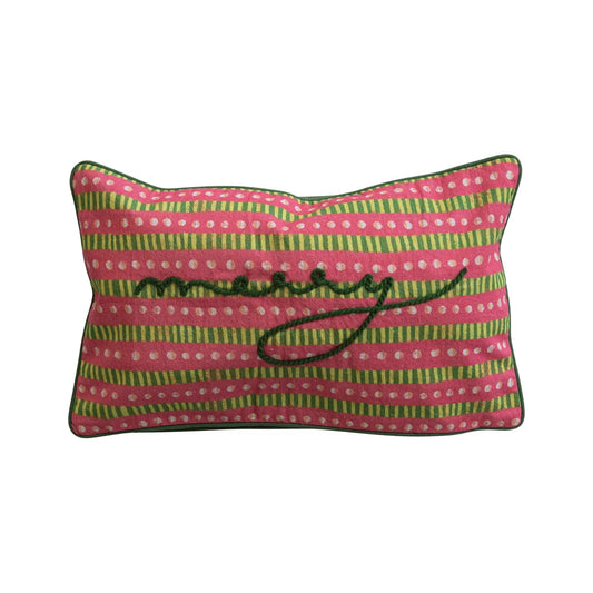 Cotton Slub Merry Lumbar Pillow w/ Piping