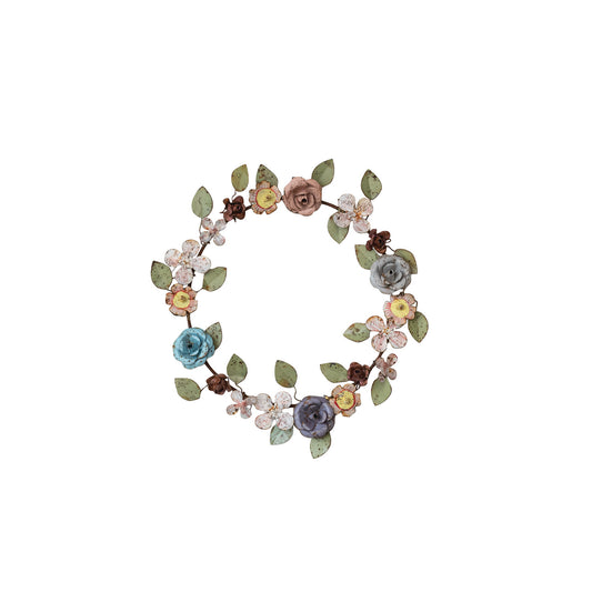 Hand-Painted Metal Vintage Reproduction Toleware Floral Wreath