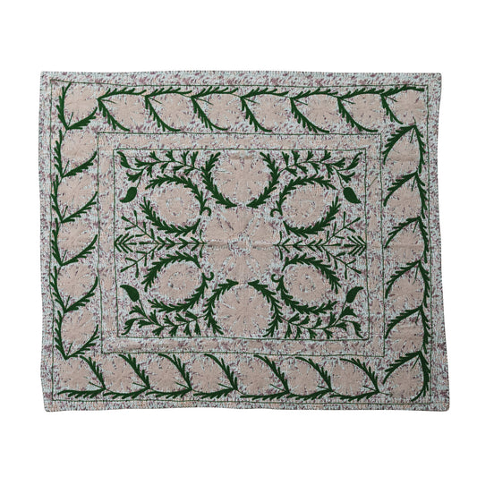 Voile Printed Throw with Suzani Pattern & Hand-Embroidered Kantha Stitch