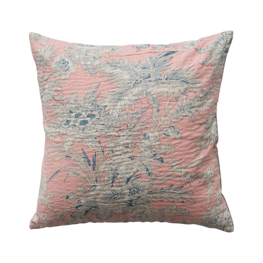 18" Square Pillow with Hand-Embroidered Kantha Stitch (Each Will Vary)