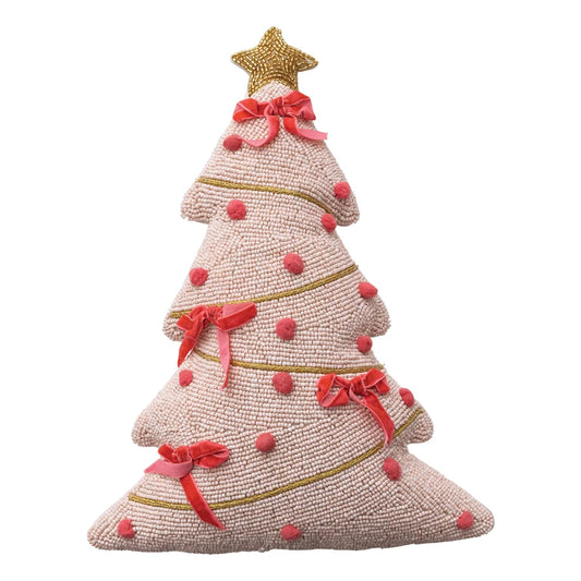 Beaded Tree Shaped Pillow w/ Hand-Embroidery