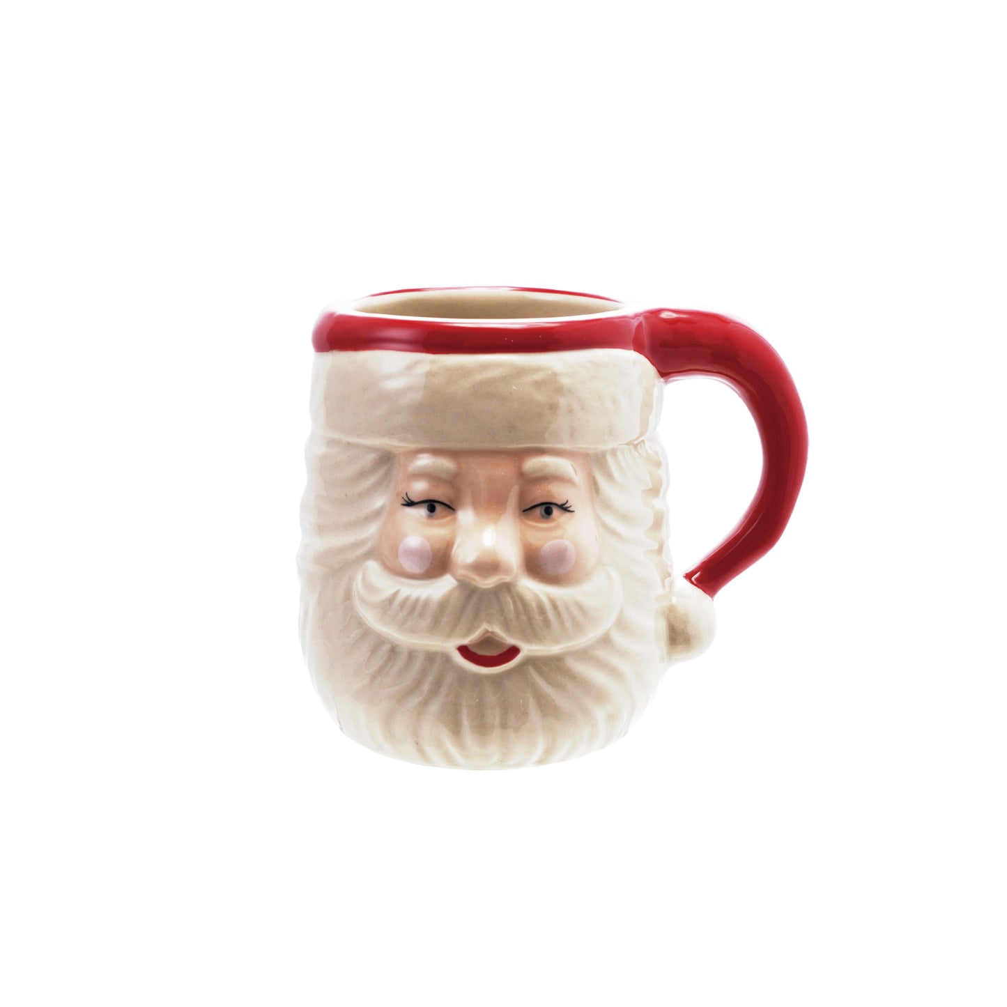 14 oz. Hand-Painted Stoneware Santa Head Shaped Mug, Red & White