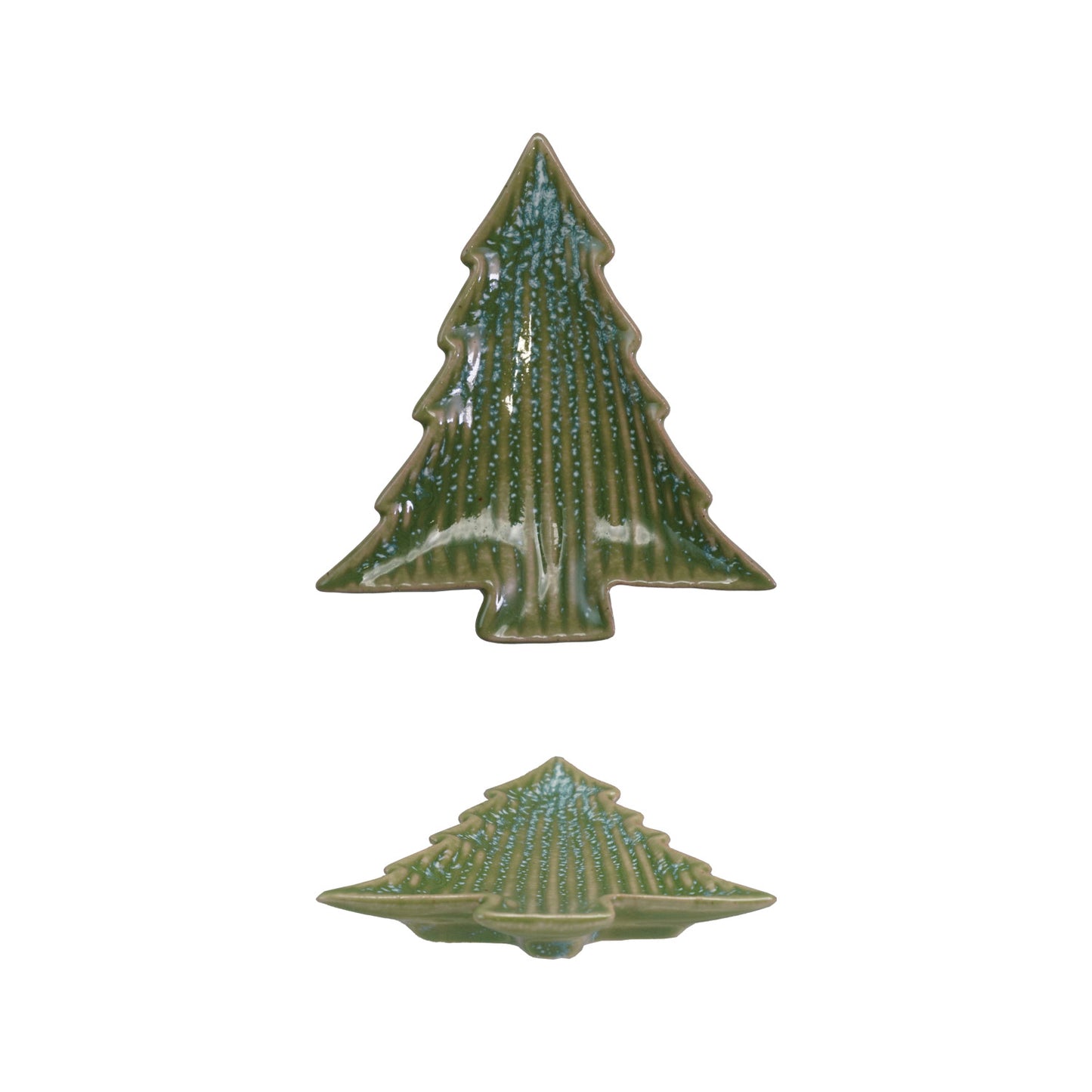 Stoneware Ribbed Tree Shaped Plate, Blue & Green (Each Will Vary)