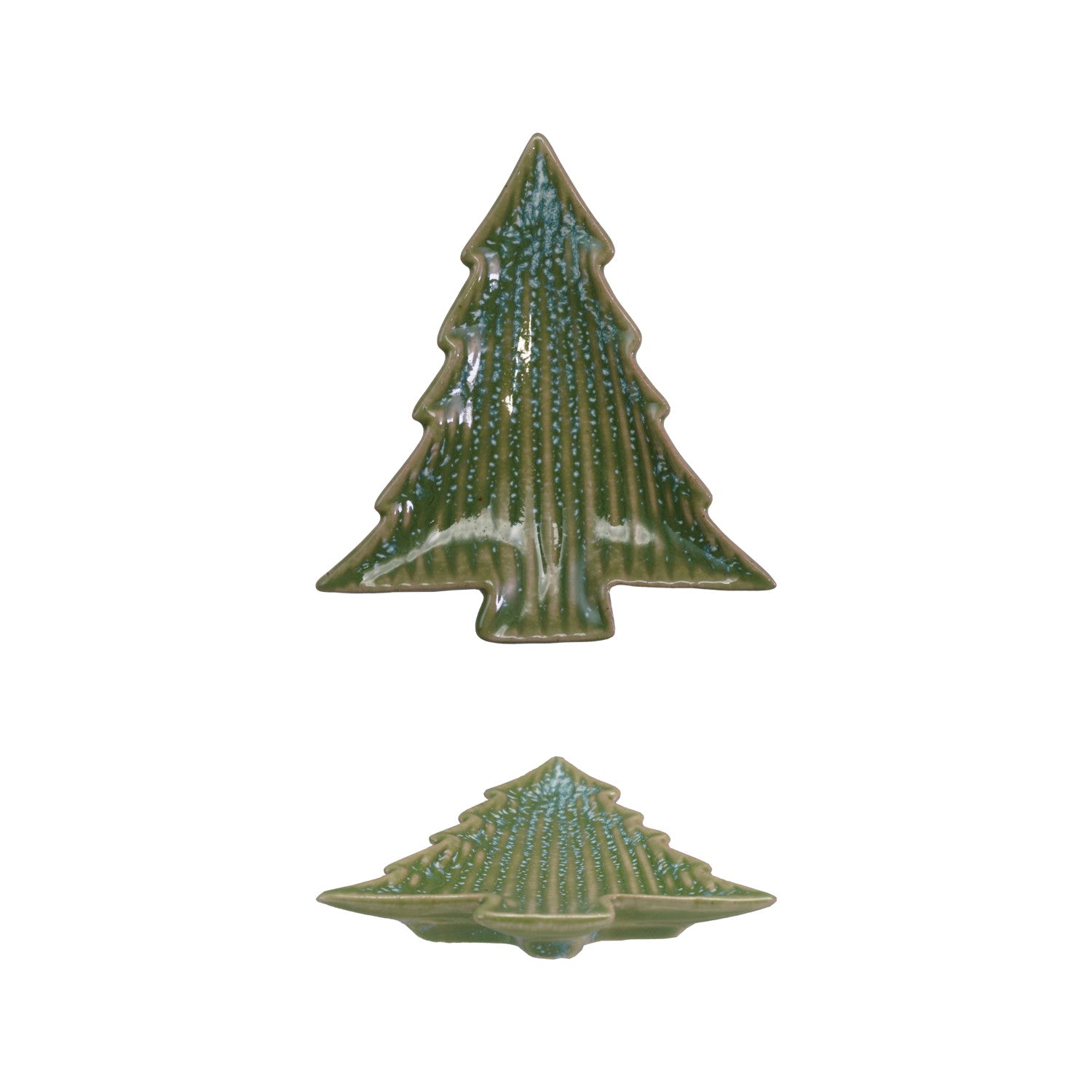 Stoneware Ribbed Tree Shaped Plate, Blue & Green (Each Will Vary)