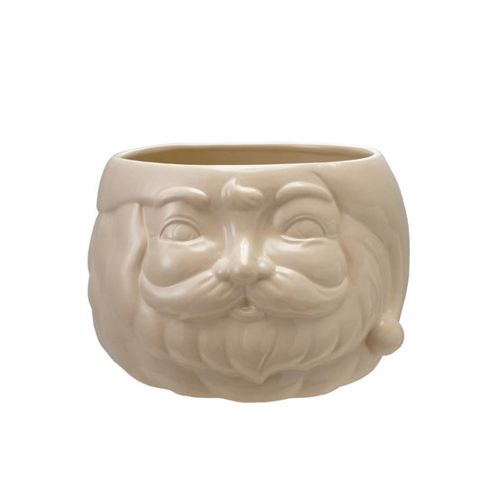 Stoneware Santa Head Shaped Bottle Cooler/Container, White