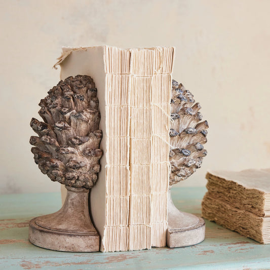 Resin Pinecone Shaped Finial Bookends