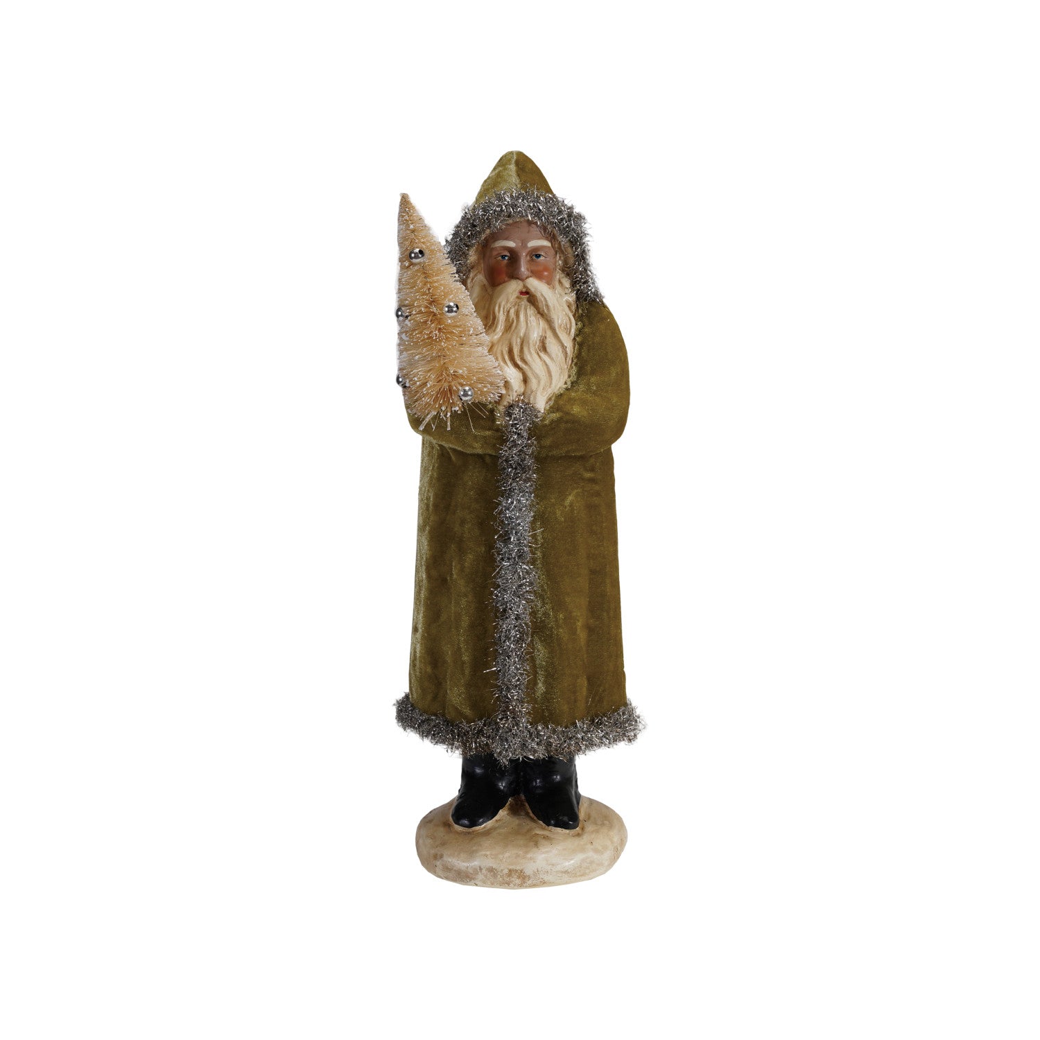 Paper Mache & Velvet Santa with Tinsel & Bottle Brush Tree