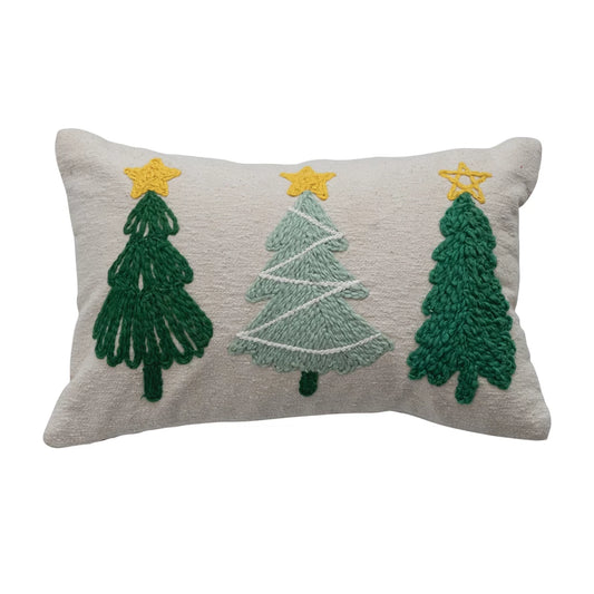 Lumbar Pillow with Tufted & Embroidered Christmas Trees