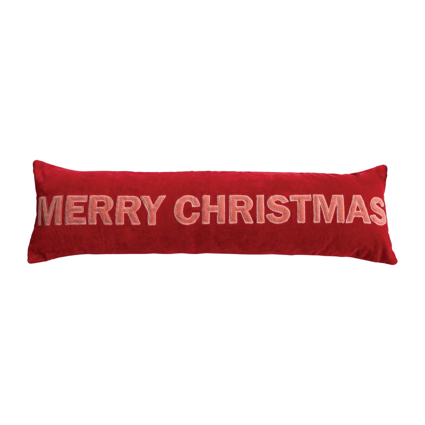 Woven Cotton Velvet Lumbar Pillow with Appliqued "MERRY CHRISTMAS"