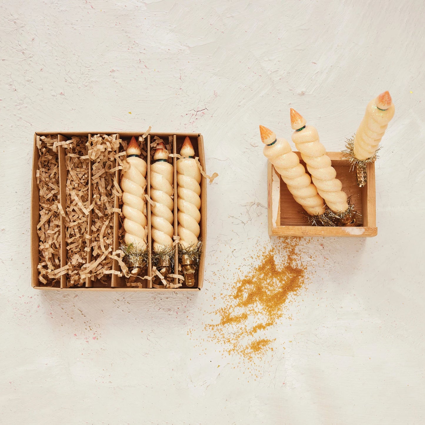 Glass Twisted Taper Candle Clip-on Ornaments, Boxed Set of 6