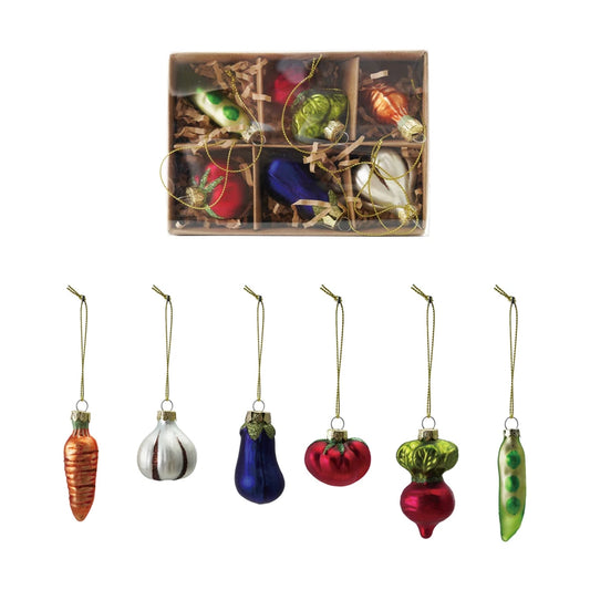 Glass Vegetable Ornaments with Glitter