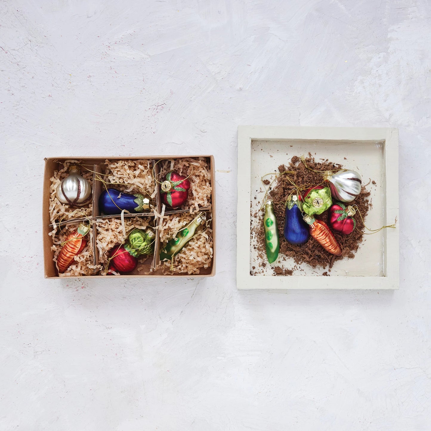Glass Vegetable Ornaments with Glitter