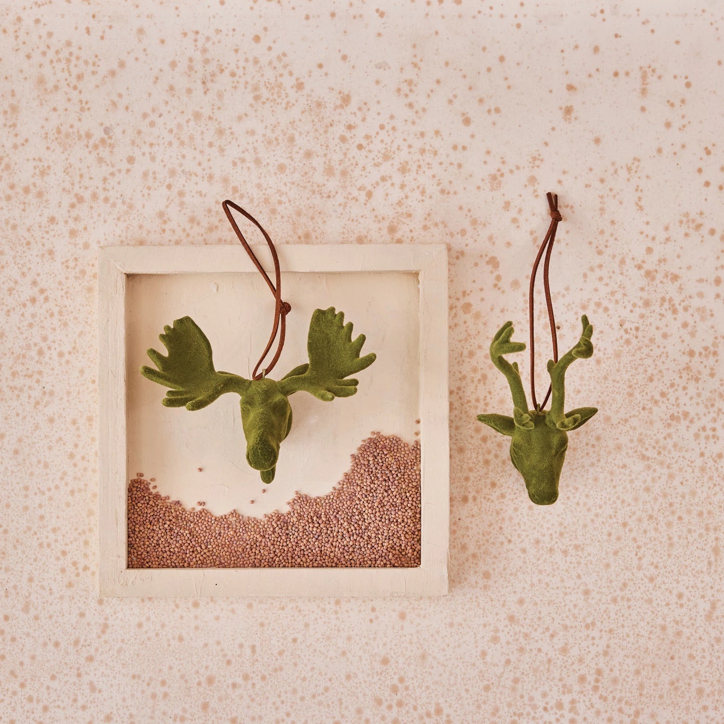 Flocked Resin Deer/Moose Ornament, Green