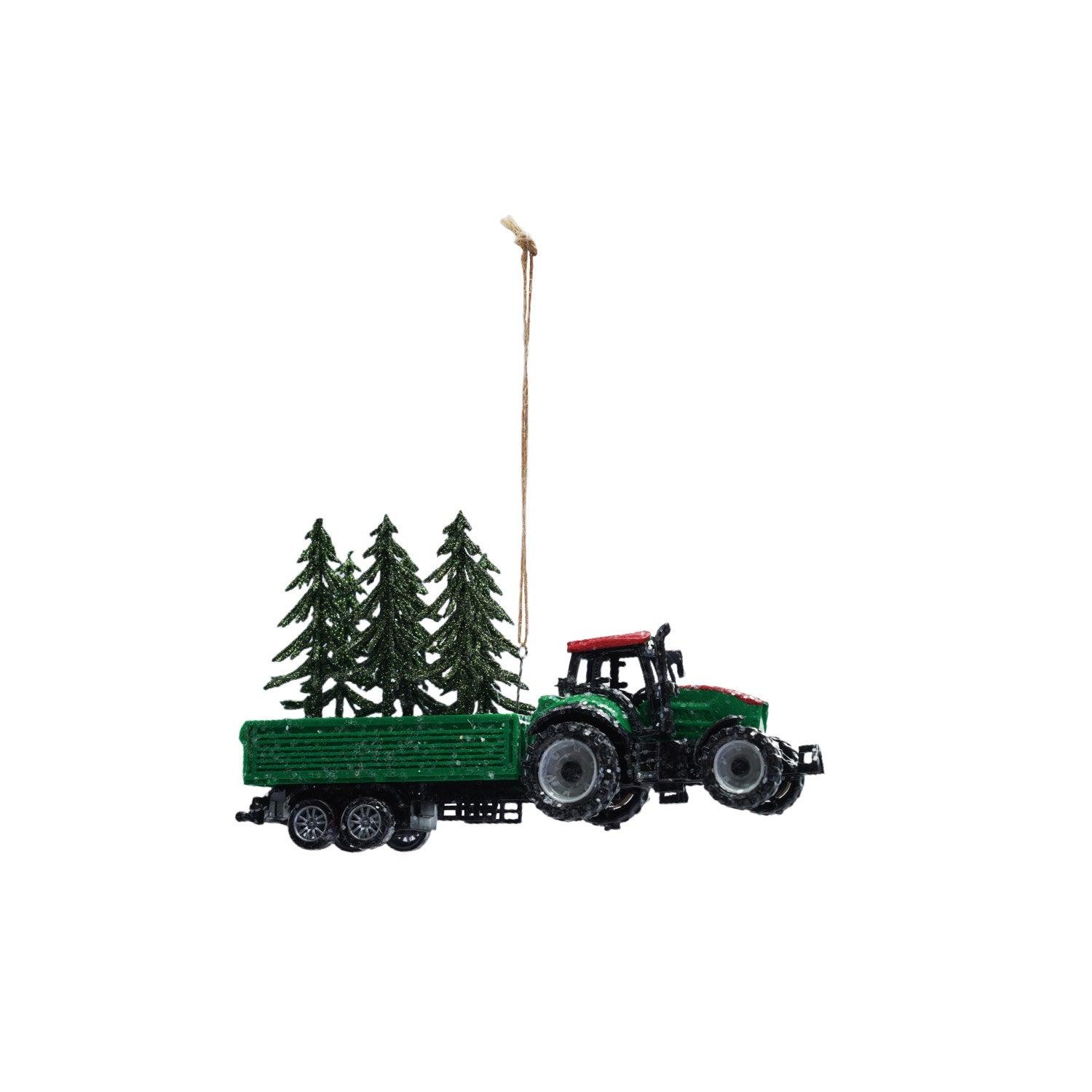 Plastic Tractor Ornament with Glitter Trees, Green