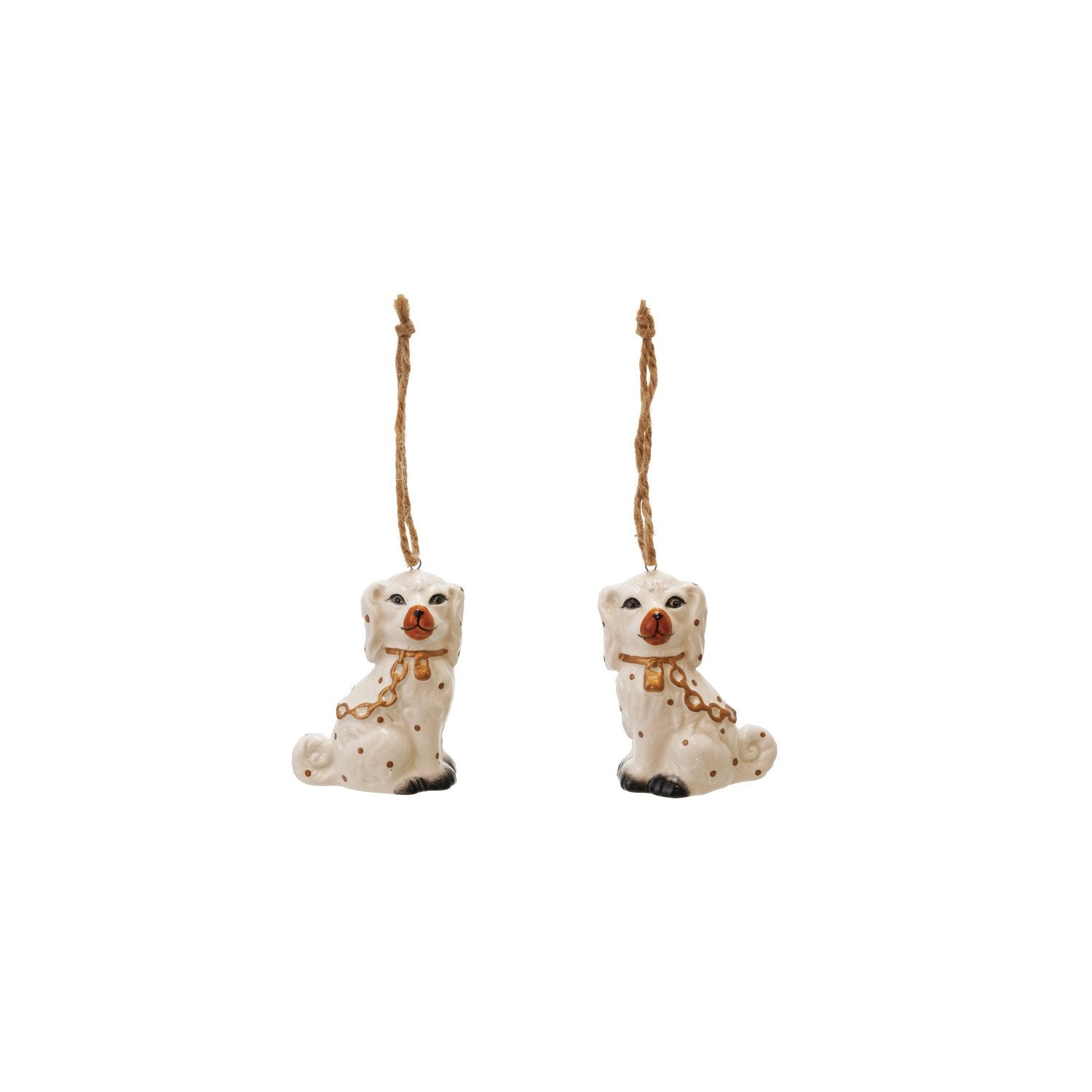 2-3/4"H Ceramic Staffordshire Dog Ornament, Gold Finish, 2 Styles