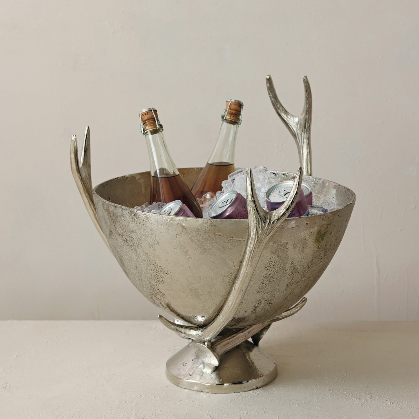 Cast Aluminum Antler Shaped Stand with Removable Bowl, Set of 2