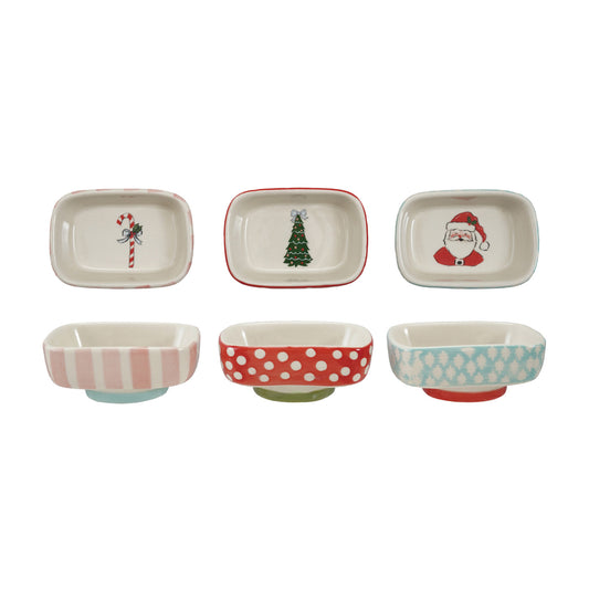 Stoneware Footed Dish with Holiday Image Inside