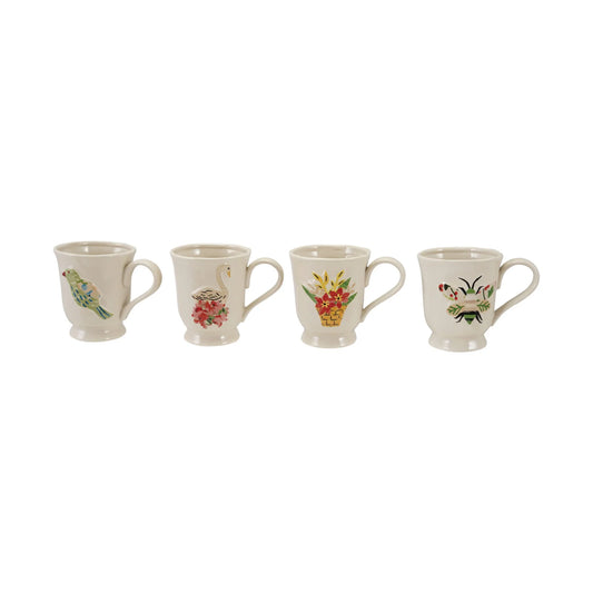Embossed Stoneware Footed Mug with Flora Fauna