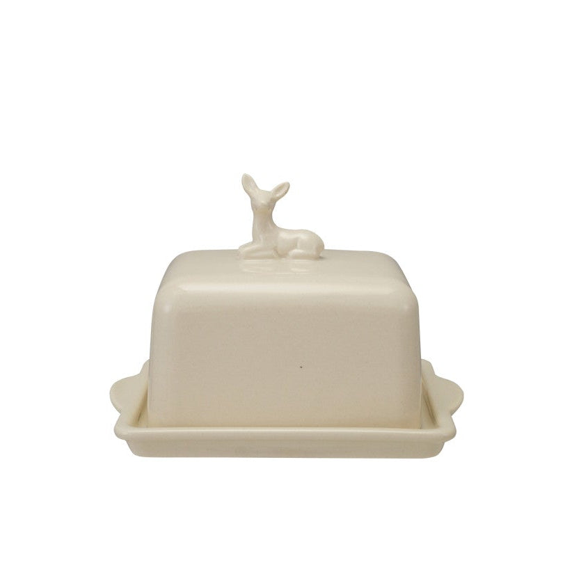 Stoneware Butter Dish with Deer, White