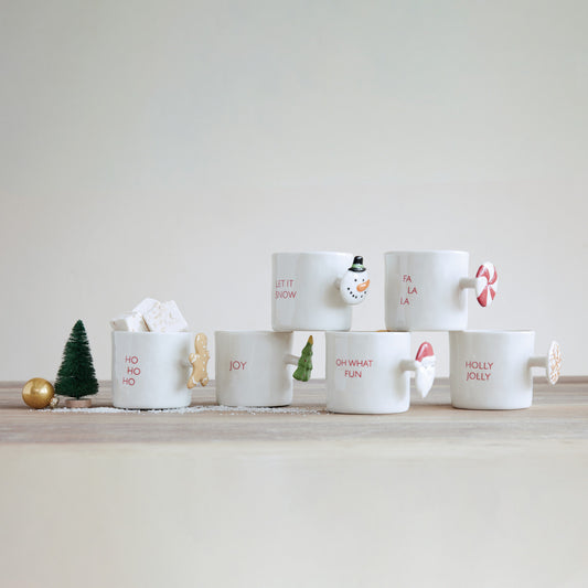 Hand-Painted Stoneware Mug with Saying & Icon Shaped Handle