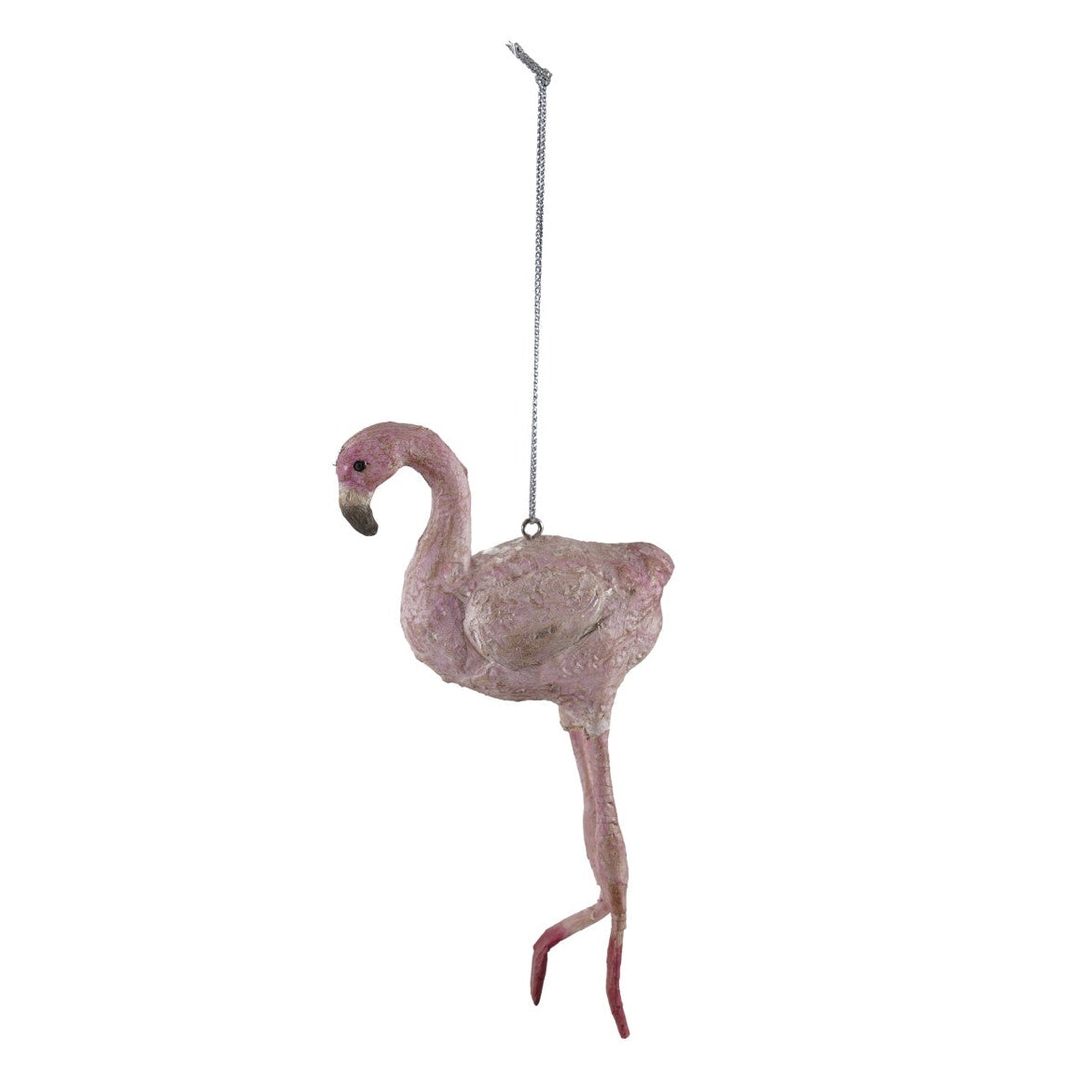 Handmade Paper Mache Vintage Reproduction Flamingo Ornament